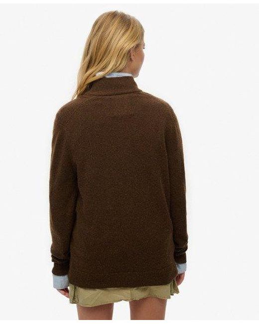 Superdry Oversized Essential Gebreide Trui Met Halve Rits in het Brown