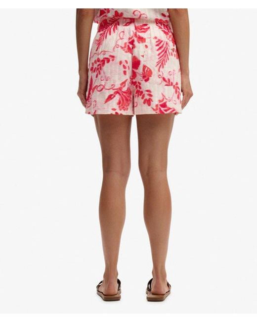 Superdry Red Cotton Printed Beach Shorts