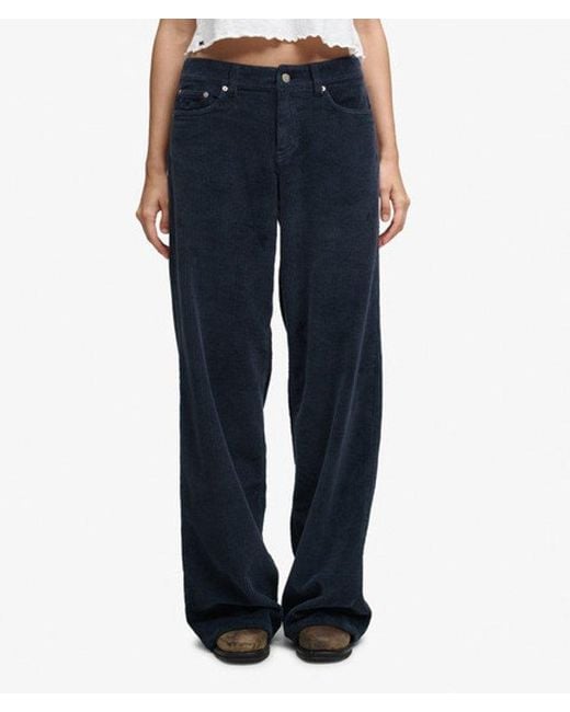 Superdry Blue Mid Rise Baggy Jumbo Cord Pants Size: 28/30