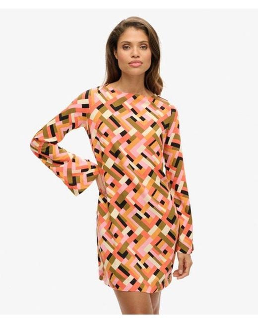 Superdry Orange & Co Retro Printed Open Back Mini Dress