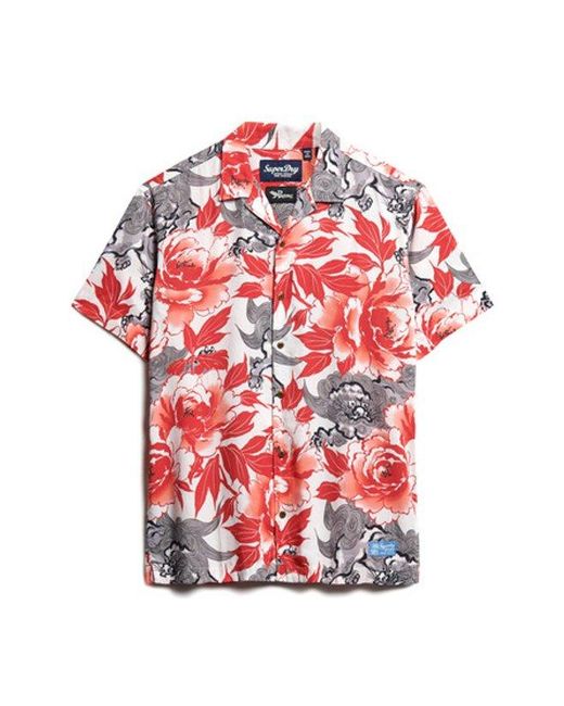 Superdry Red Kimono Print Hawaiian Resort Relaxed Fit Shirt for men