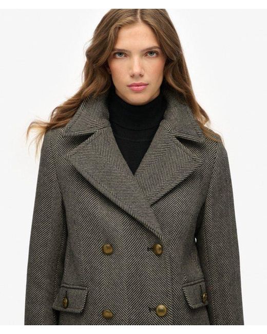Superdry Black & Co Double Breasted Wool Blend Coat
