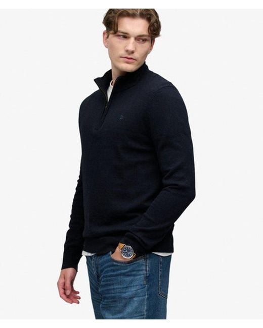 Superdry Blue & Co Essential Lightweight Wool Blend Half Zip Jumper for men