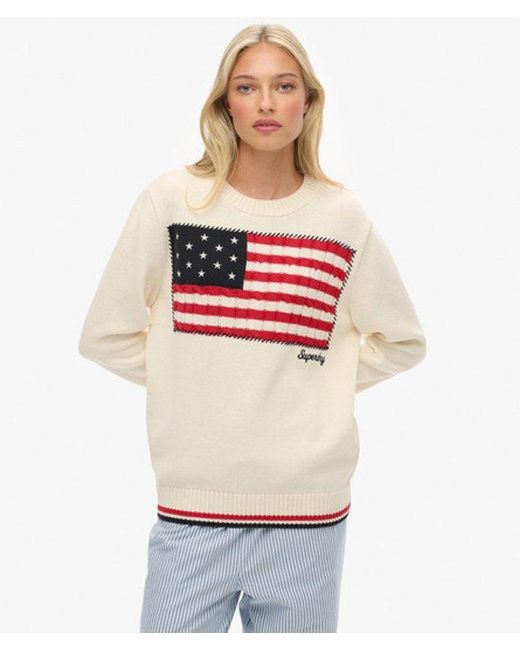 Superdry Natural Athletic Essentials Americana Flag Crew Knit