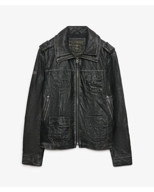 Superdry Black Brad Faux Leather Military Jacket for men