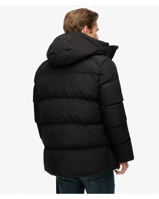 Superdry Black Hooded Five Baffle Sports Puffer Jacket for men