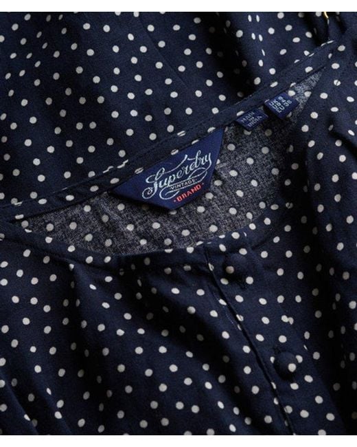 Superdry Blue & Co Printed Button-up Cami Midi Dress