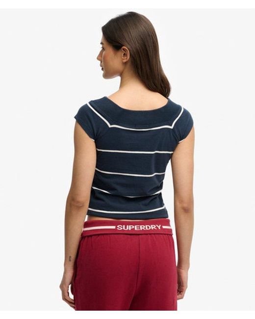 Superdry Blue Athletic Off Shoulder Pattern Top