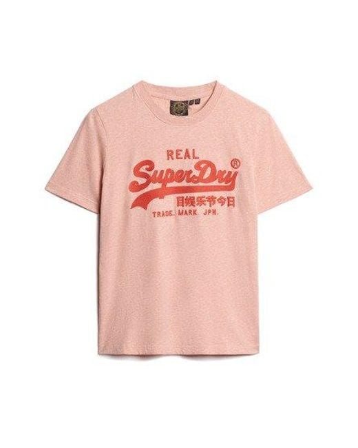 Superdry T-shirt Met Geborduurd Vintage Logo in het Pink