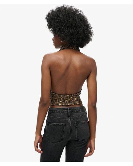 Superdry Black Cowl Halter Neck Sequin Top