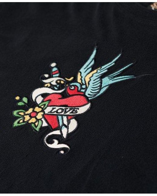 Brodée t-shirt ajusté brodé effet tatouage Superdry en coloris Black