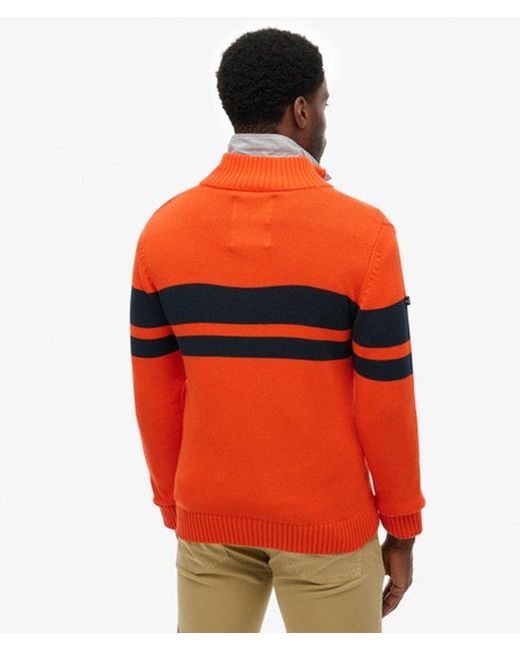 Superdry Red Cotton Stripe Half Zip Knit for men
