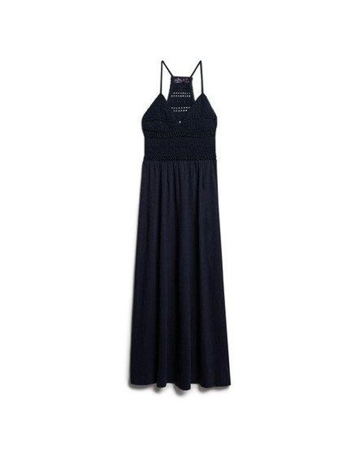 Superdry Jersey Maxi-jurk Met Kant in het Blue