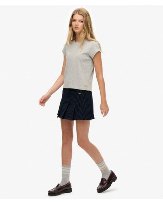 Superdry Blue & Co Pinstripe Pleat Mini Skirt