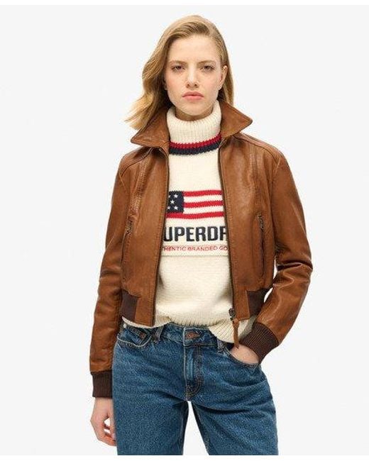 Superdry Blue 70s Leather Jacket