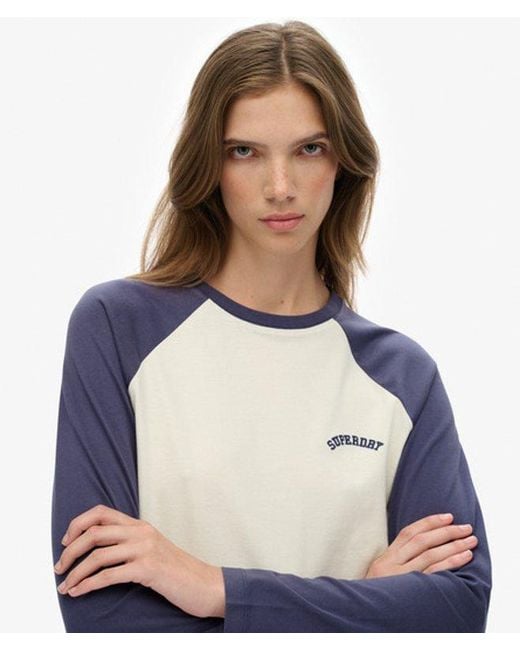 Superdry Blue & Co Essential Logo Long Sleeve Baseball Top