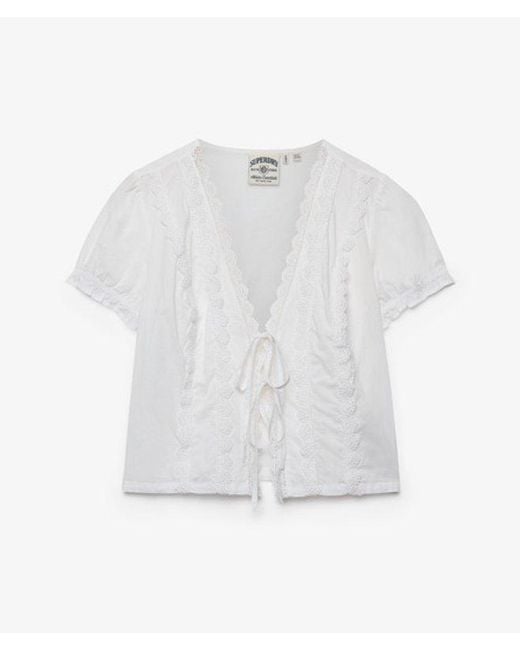 Superdry White & Co Lace Trim Tie Blouse