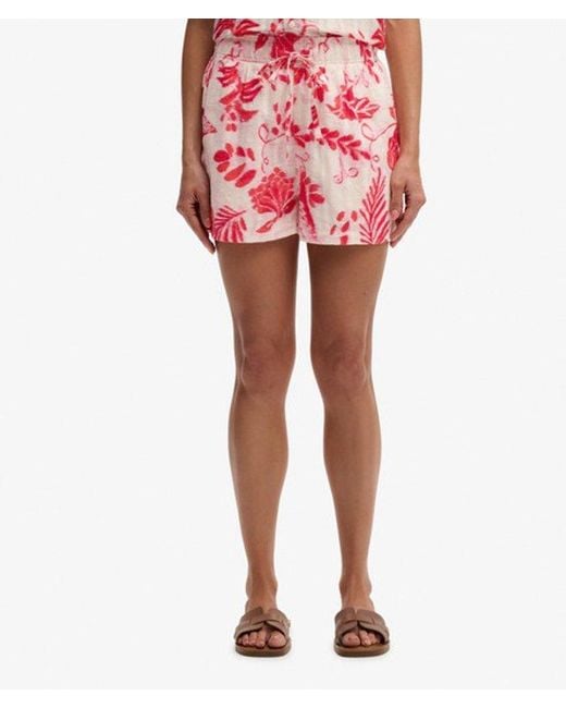 Superdry Red Cotton Printed Beach Shorts