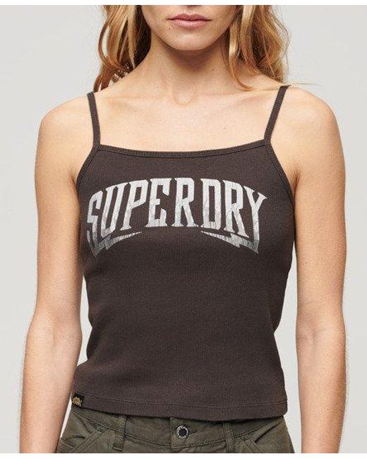 Superdry Black Ladies Retro Rocker Graphic Rib Cami Top