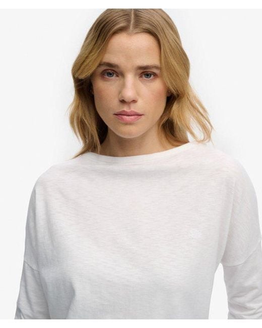 Superdry Gray & Co Studios Boat Neck Slub Long Sleeve Top