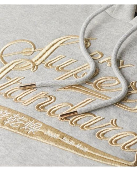 Robe à capuche et logo métallisé luxe Superdry en coloris White