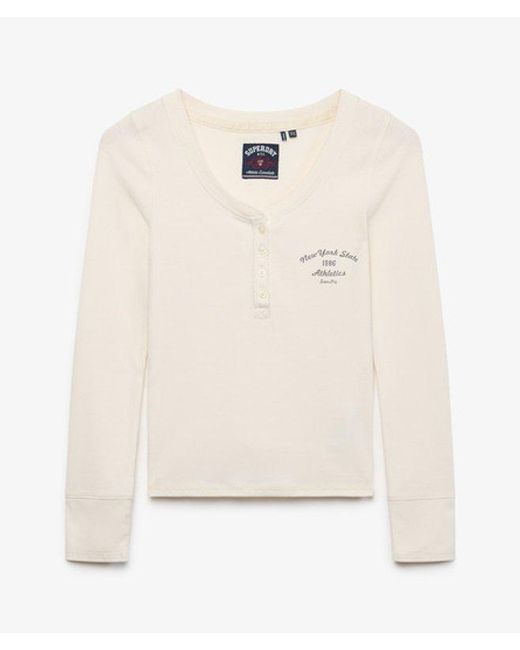 Superdry Athletic Button Down Longsleeve Top in het White