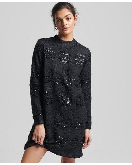 Superdry Black Embroidered Shift Dress