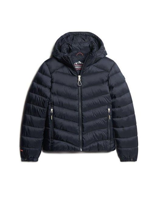 Superdry Blue Ladies Slim Fit Chevron Hooded Fuji Padded Jacket