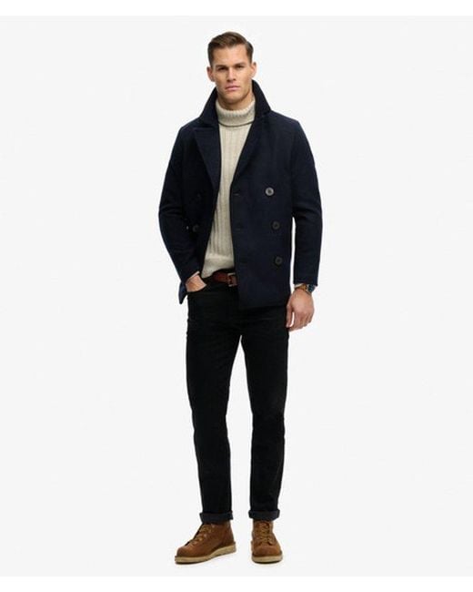 Superdry Blue & Co The Merchant Store - Wool Blend Pea Coat for men
