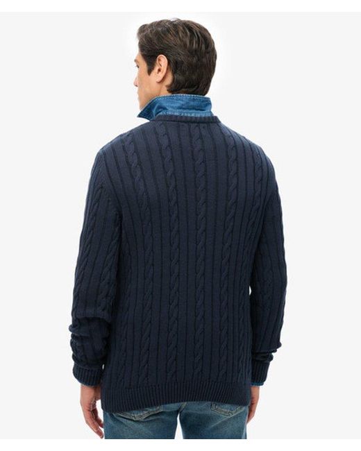 Superdry Blue & Co Cotton Classic Cable Knit Crew Jumper for men