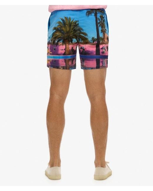 Superdry Blue & Co Classic Photographic 17-inch Recycled Swim Shorts for men