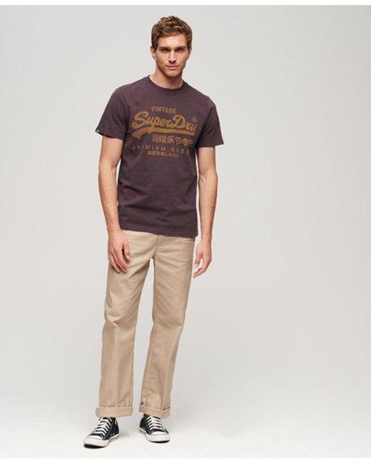 Superdry Brown Classic Logo Print Vintage Premium Goods T Shirt for men