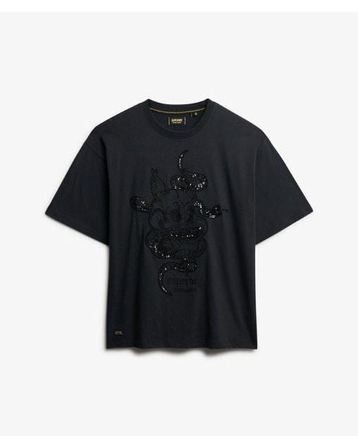 Superdry Black & Co Tattoo Embellished Oversized T-shirt