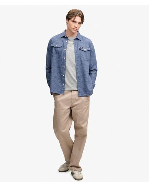 Superdry Blue Herringbone Workwear Shirt for men