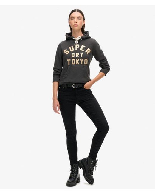 Superdry Black & Co Glitter Graphic Logo Hoodie