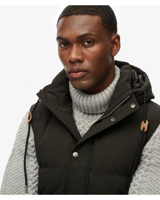 Superdry Black & Co Everest Fully Lined Logo Embroidered Hooded Puffer Gilet for men