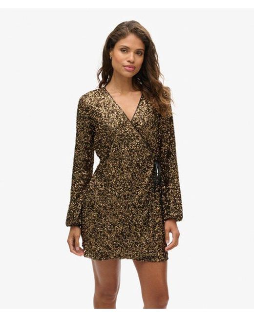 Superdry Brown & Co Sequin Wrap Mini Dress