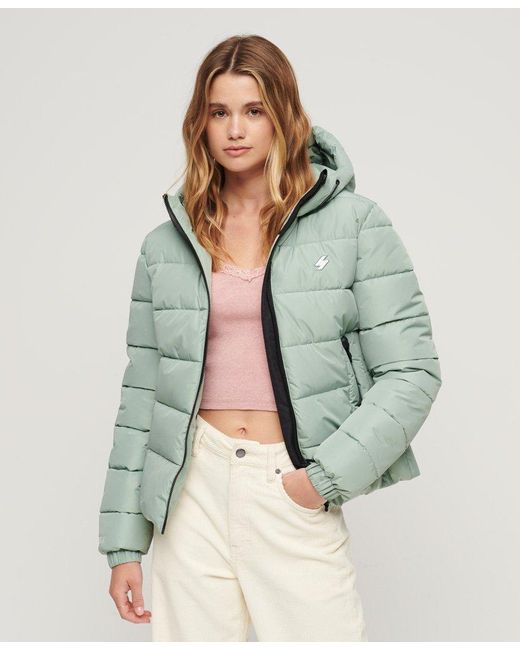 Superdry Hooded Spirit Sports Puffer Jacket in Green | Lyst