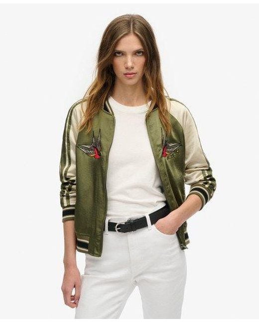Superdry Green Ladies Fully Lined Embroidered Suikajan Bomber Jacket