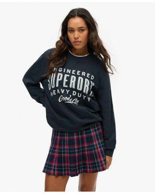 Superdry Blue Oversized Machined Goods Workwear Crew Sweatshirt