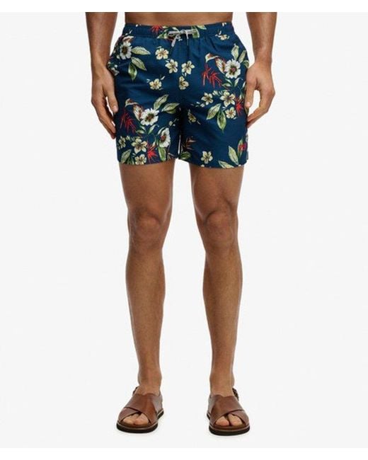 Superdry Blue & Co Hawaiian Print 16-inch Swim Shorts for men