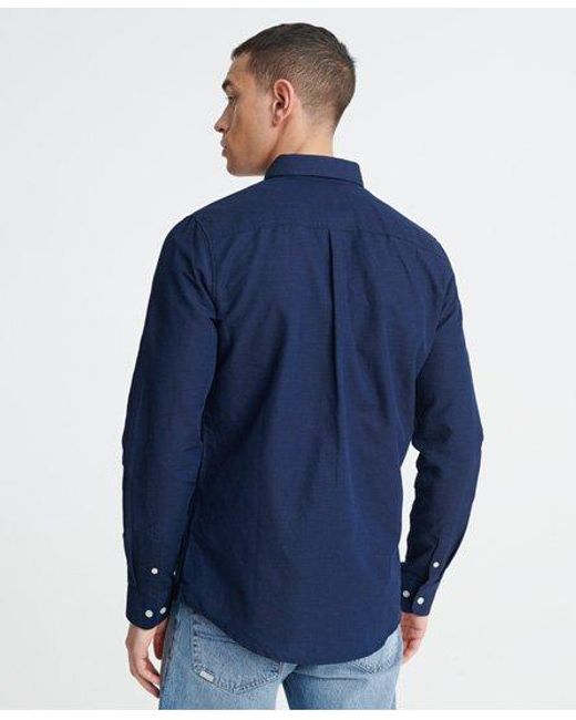 Superdry Blue Edit Linen Button Down Shirt for men