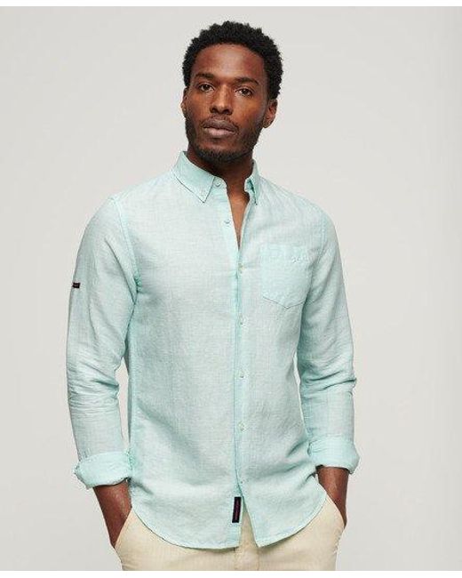 Superdry Green Organic Cotton Studios Linen Button Down Shirt for men