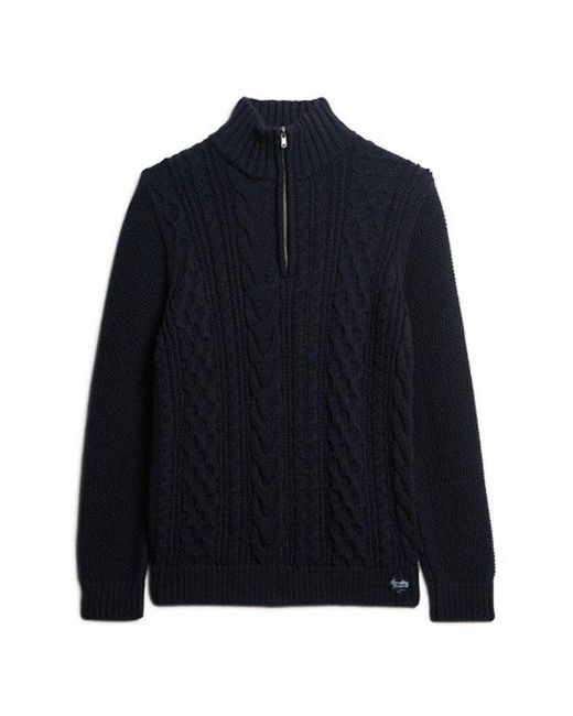 Superdry Blue & Co Slim Fit Cable Knit Jacob Half Zip Jumper for men