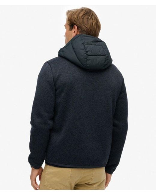 Superdry Blue Hooded Storm Knit Hybrid Jacket for men