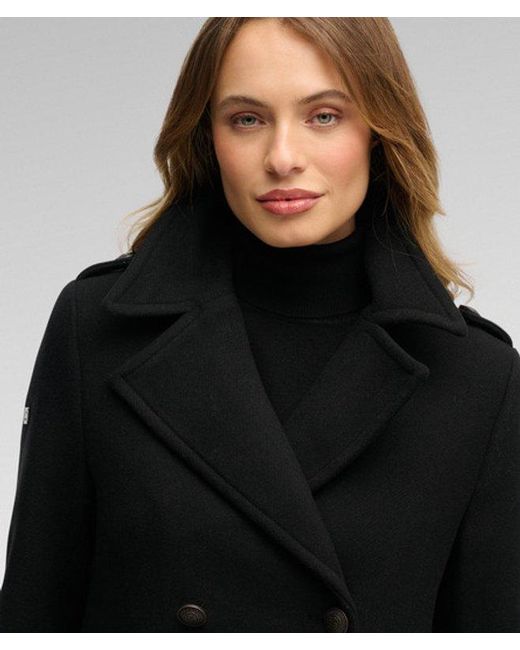 Superdry Black & Co Double Breasted Wool Blend Coat