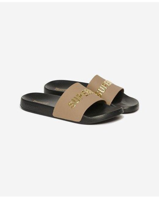 Superdry Brown Vegan Logo Pool Sliders