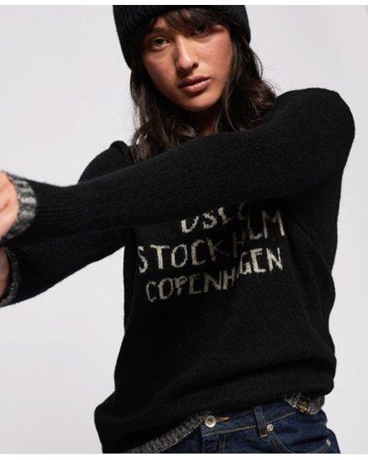 Superdry Black Nordic Logo Jumper /Cream Sparkle