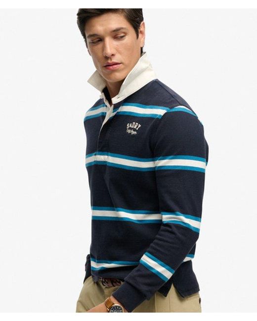 Superdry Blue & Co Vintage Athletic Stripe Rugby Top for men
