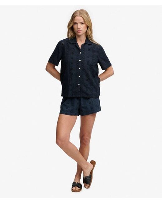 Superdry Blue Heritage Broderie Short Sleeves Shirt
